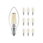 Multipack 10x Philips MASTER Value LED Candle E14 Filament Clear 3.4W 470lm - 927 Extra Warm White | Best Colour Rendering - Dimmable - Replaces 25W